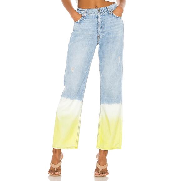 GRLFRND Emily straight leg high waist cropped jeans in Yellow Horizon Sz 30 NEW - Picture 3 of 12